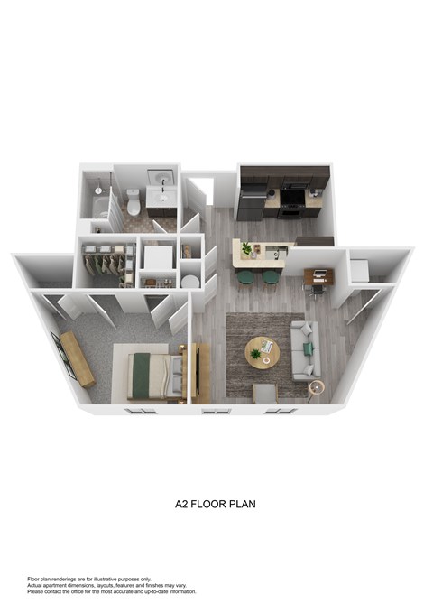 Floor plan for 1 bed, 1 bath, 633 sqft